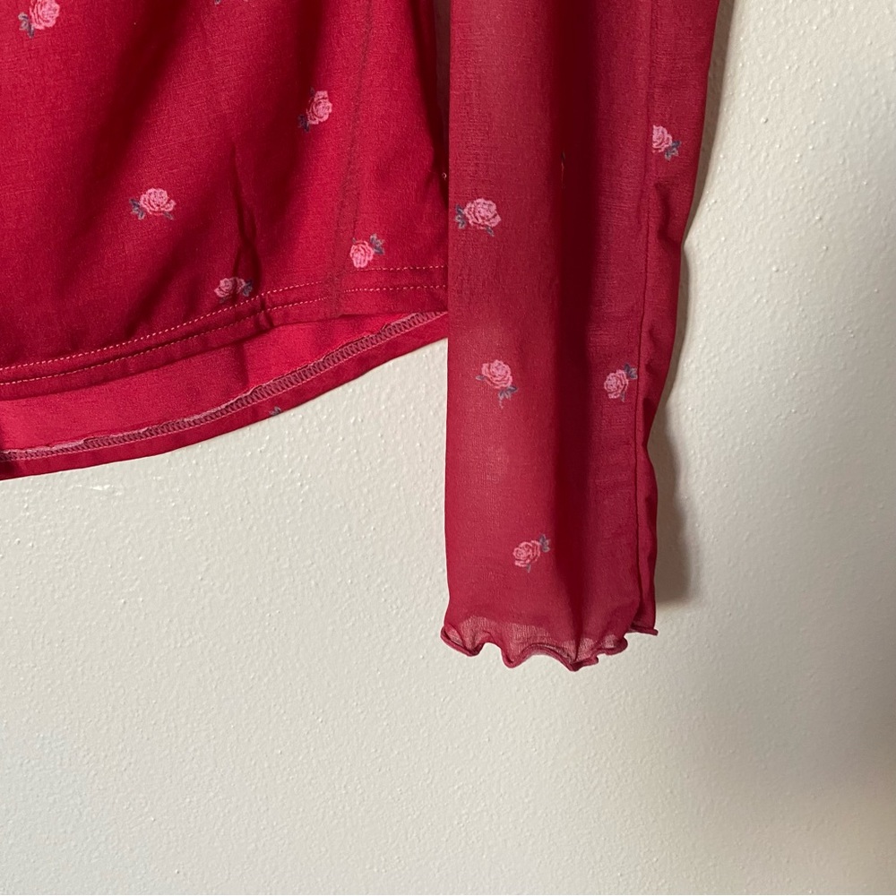 Free People Home Grown Mesh Cardigan Top Roses Magenta Red Floral Small NWOT - Picture 6 of 11